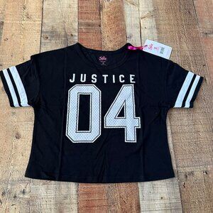 Justice Girls Armstrip Boxy Tee Varsity Short Sleeve Shirt in Black -7